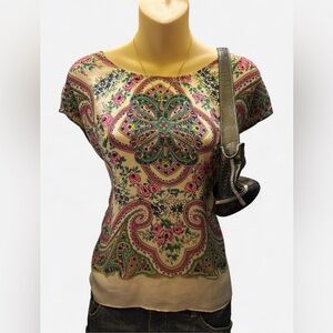 Maeve by Anthropologie Women's Paisley 100% Silk Blouse Size 6 Fairy Whimsical